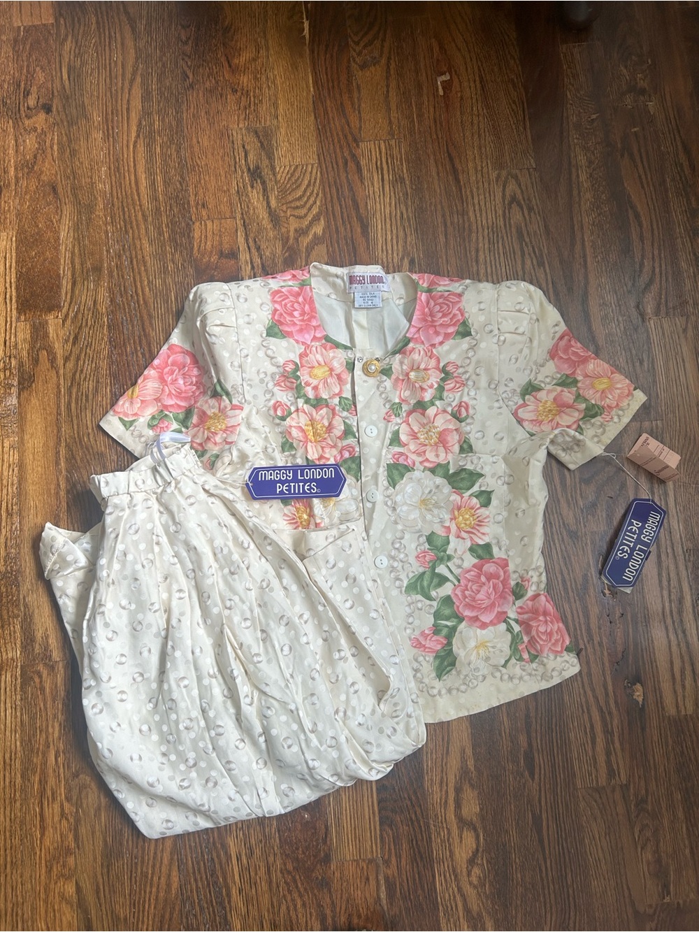 Maggy London Petites Floral Two-Piece Set in Cream and Pink: Vintage, NWT